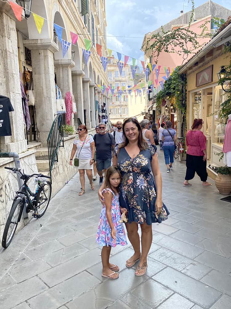 Corfu OId Town, Greece, Mother and Daughter in the street of Corfu