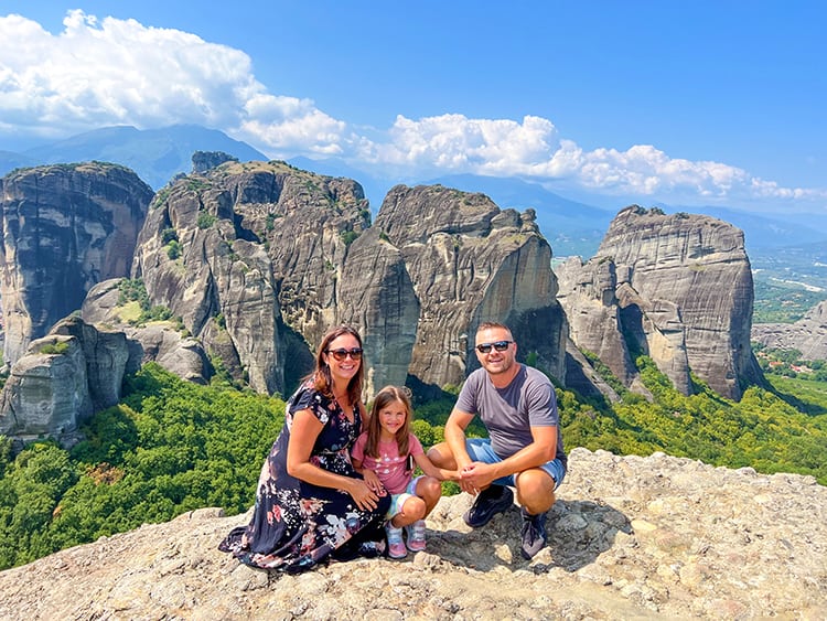 Meteora Greece - view from the rock lookout of the mountain in Meteora, family photo