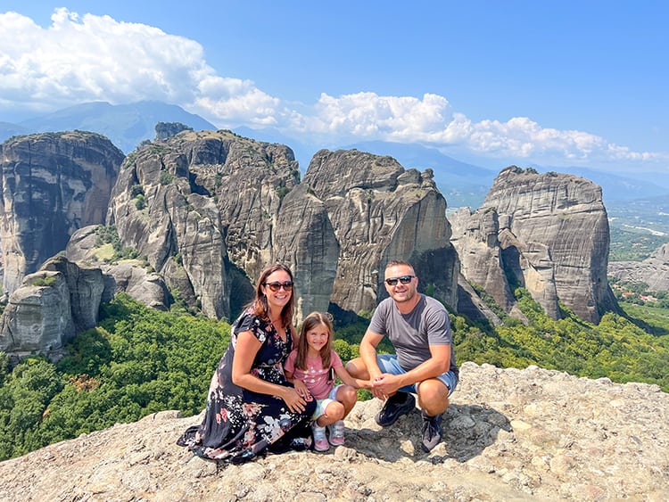 Meteora Greece - view from the rock lookout of the mountain in Meteora, family photo