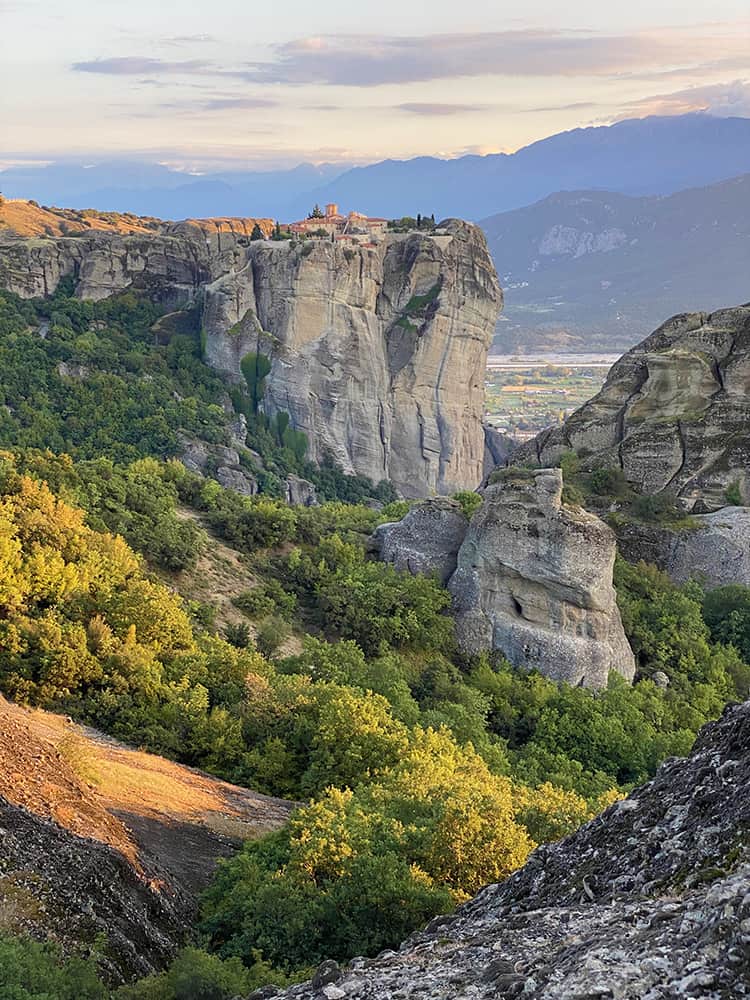 Meteora Monasteries in Greece. sunset view from the top