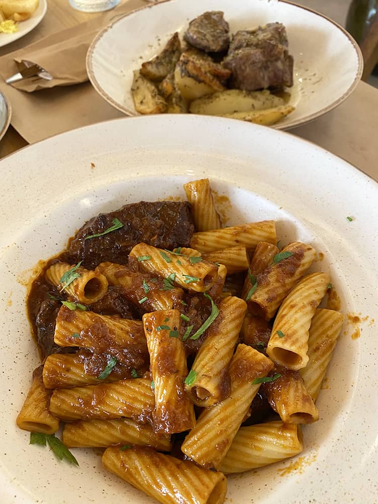 Pasta and Lamb Roast with Greek Potatoes, Greek Restaurant in Corfu