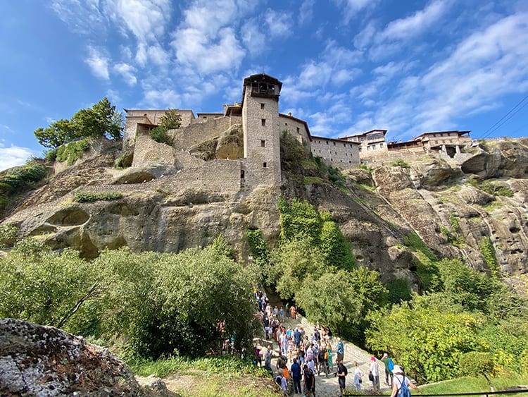 The Great Meteoron Monastery in Meteora Greece, view of the monastery from below walkway