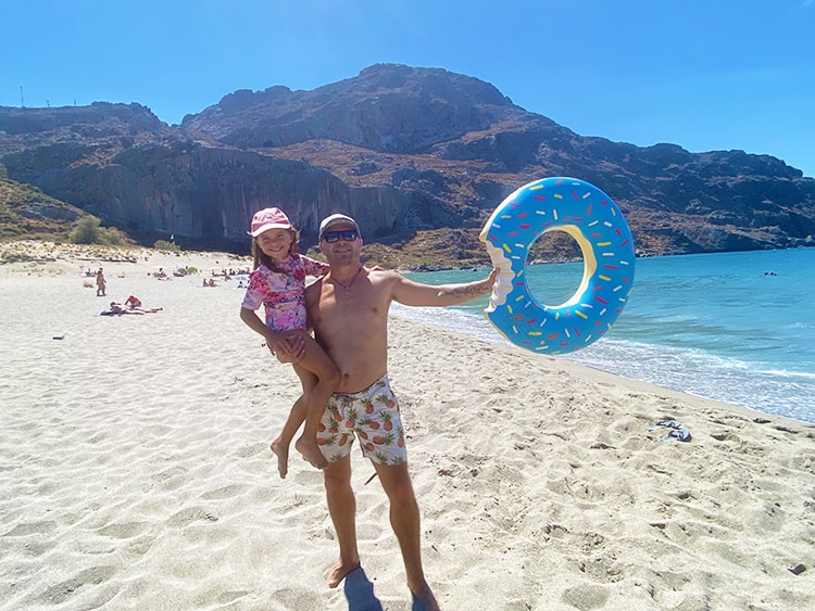 Family Holiday to Crete, Greece, Best beaches in Rethymno in Crete, Greece, family holiday to Crete, father and daughter at the beach