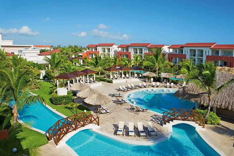 Dreams Royal Beach Punta Cana, Dominican Republic, Aerial view of the resort pools