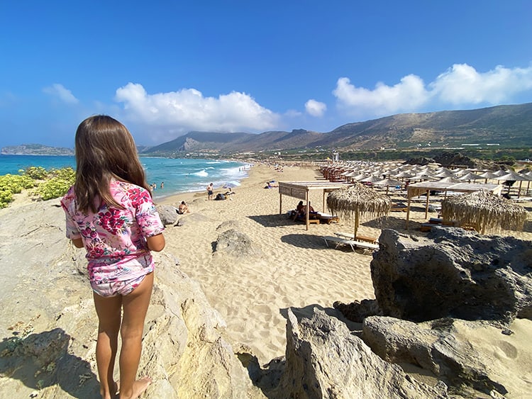 Family Holiday to Crete, Greece, best things to do in Chania, Falasarna Beach, young girl with view of the beach.
