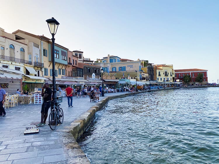 Family Holiday to Crete in Greece, Chania Venetian Harbour, sunset view