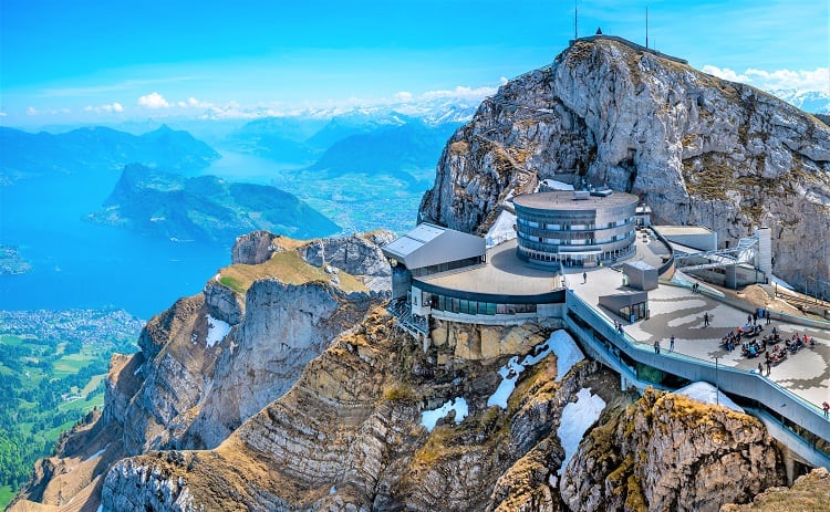 Mt. Pilatus and Lake Lucerne view in Switzerland, cable car