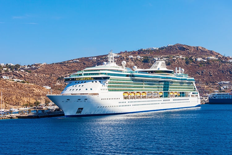 Mykonos in September, cruise ship in Mykonos , Greece
