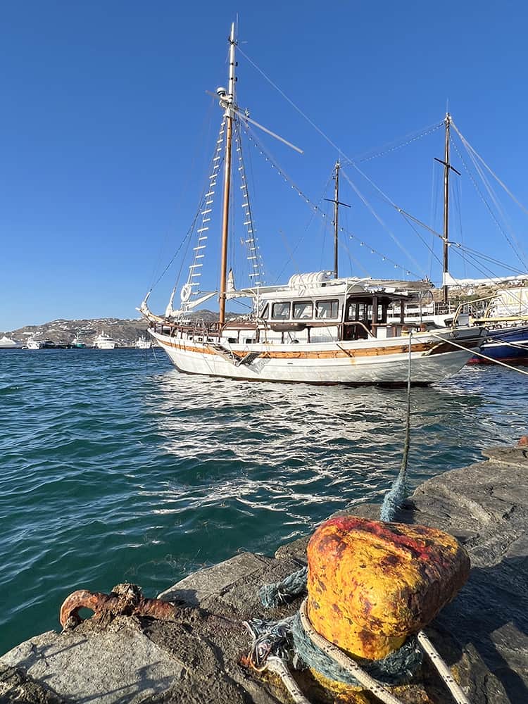 Mykonos in September, Greece - Hot to get around Mykonos, Boat, Tours, boat at the Old Harbour