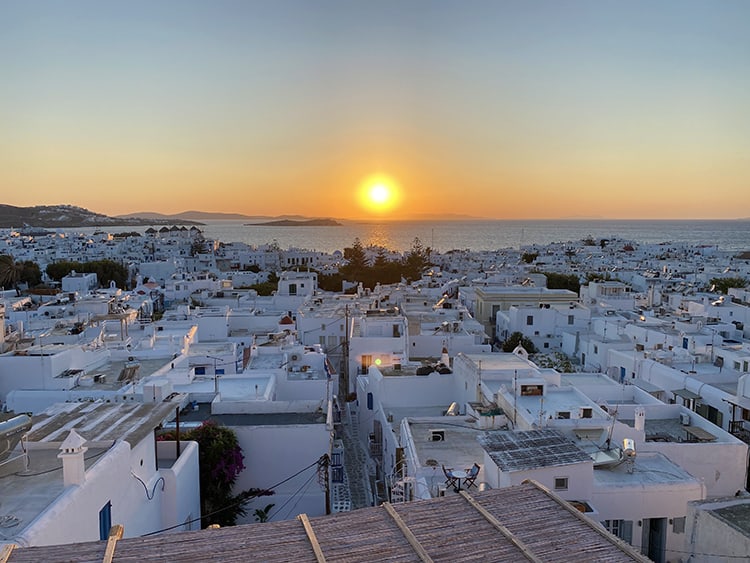 Mykonos in September, Greece - Sunset View from the Mykonos Accommodation in Old Town