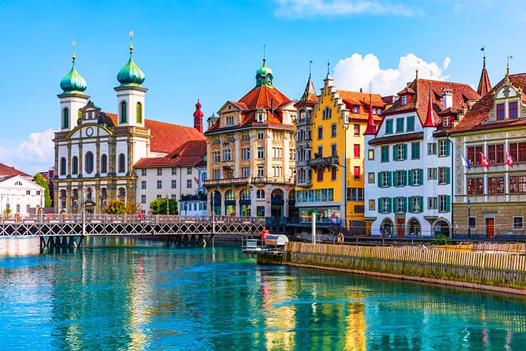 Lucerne in Switzerland, river and buildings