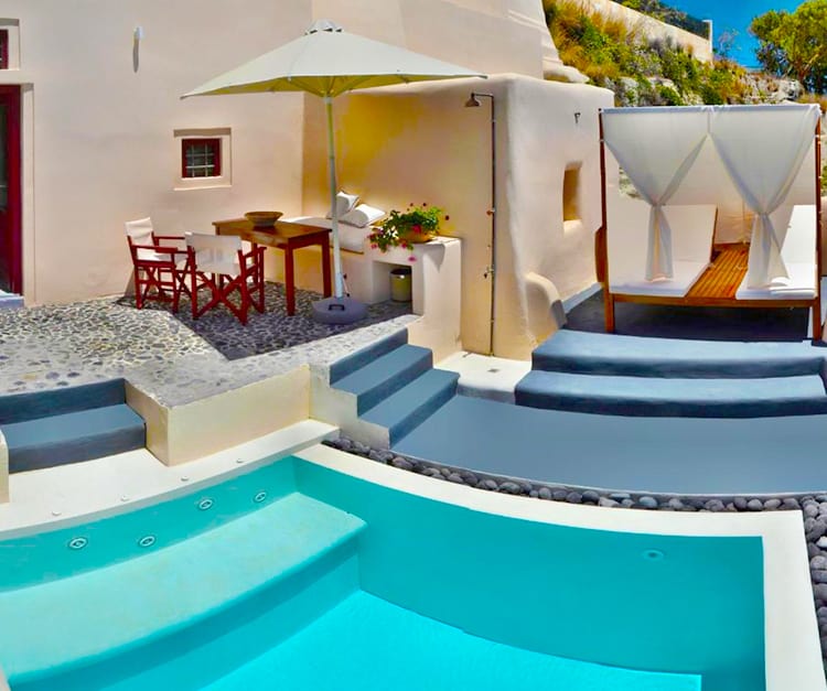 Abelis Canava Luxury Suites, best hotels in Santorini with private pools, pool area