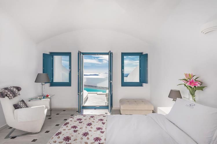 Anteliz Suites, best hotels with private pools in Santorini, bedroom with a view