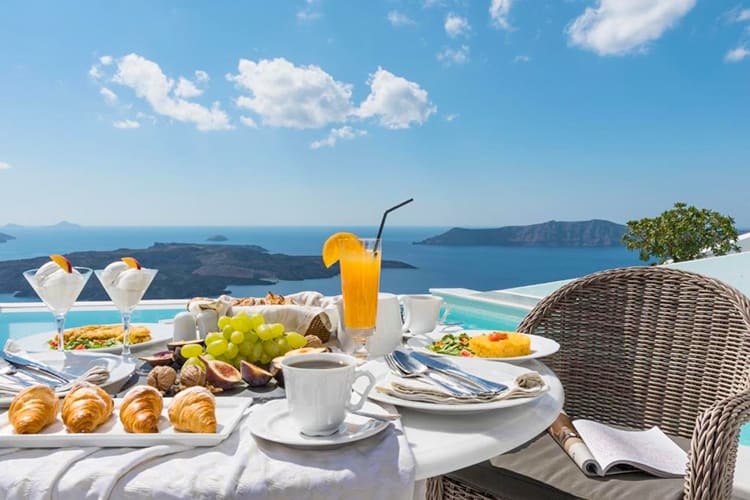 Anteliz Suites, best hotels with private pools in Santorini, breakfast with the pool and views