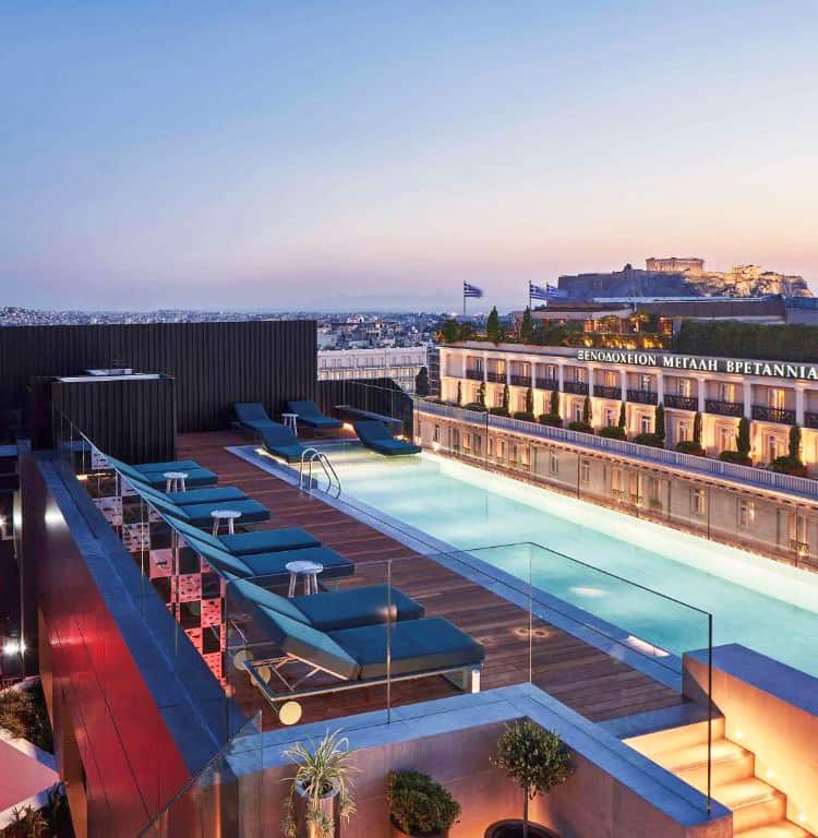 Athens Capital Center Hotel - MGallery Collection, rooftop pool view at night