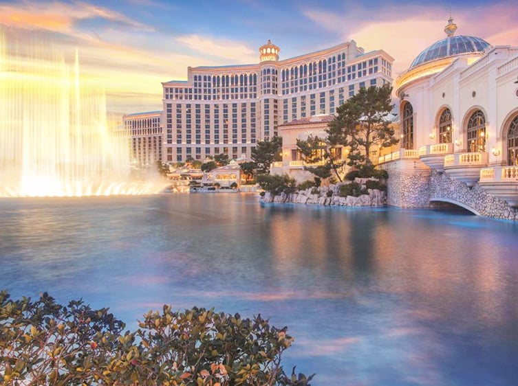 Bellagio Las Vegas, USA, hotel view with the fountains