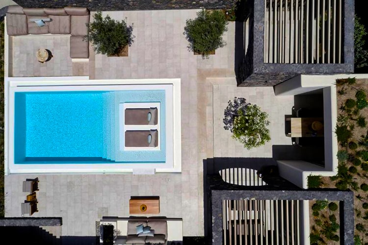 Canaves Oia Epitome, Santorini Hotels with Private Pool, aerial view of the pool area
