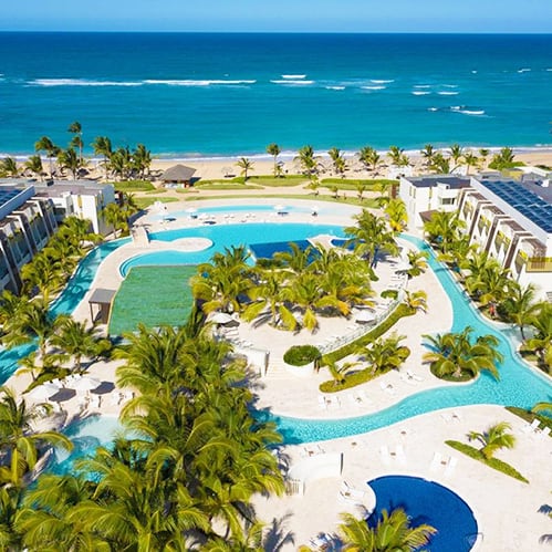 Dreams Onyx Resort & Spa Punta Cana - Dominican Republic, aerial view of the resort and beach, square image