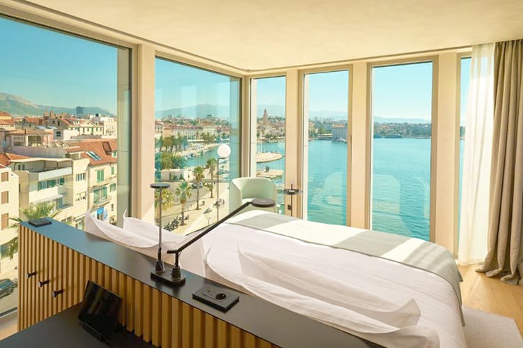 Hotel Ambasador Split Croatia, bedroom with the view of the Matejuska old fisherman's port