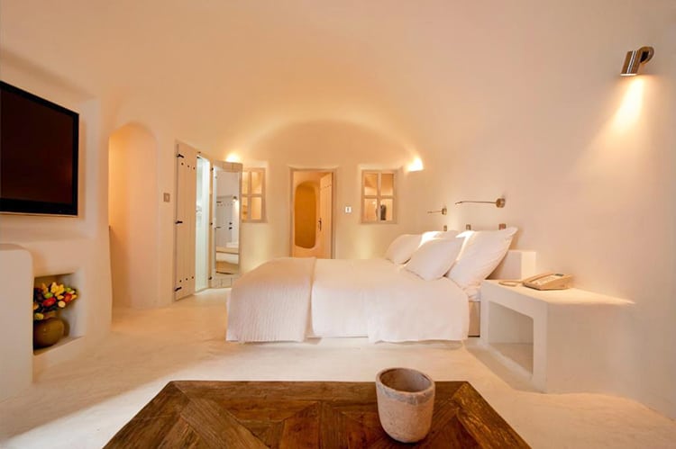 Kapari Natural Resort, best Santorini hotels with private pools, bedroom