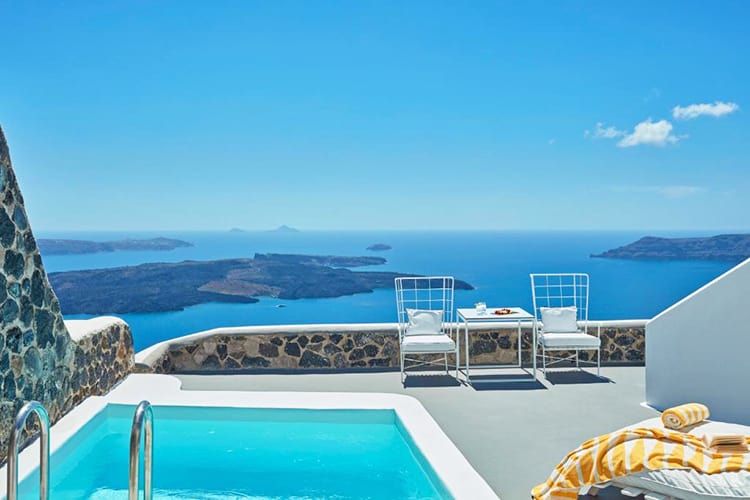 Katikies Chromata Santorini, top rated hotels in Santorini with private pools, pool view