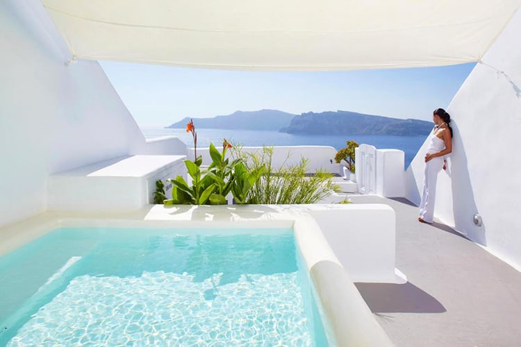 Katikies Kirini Santorini, best hotels in Santorini with a private pool, pool area