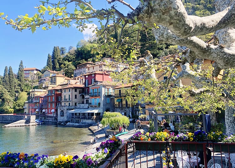 Best time to visit the towns at Lake Como is spring when the flowers are in bloom as seen in this image of Varenna.