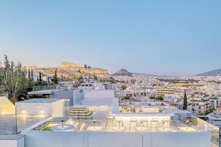 Neoma Athens hotels with rooftop pools, Greece, rooftop bar and view of Acropolis