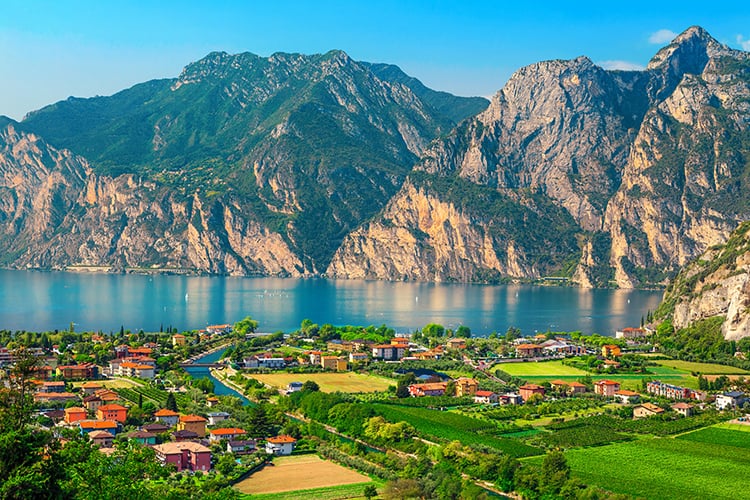 View of lake garda in italy for a comparison post about whether you should visit lake Garda or lake como