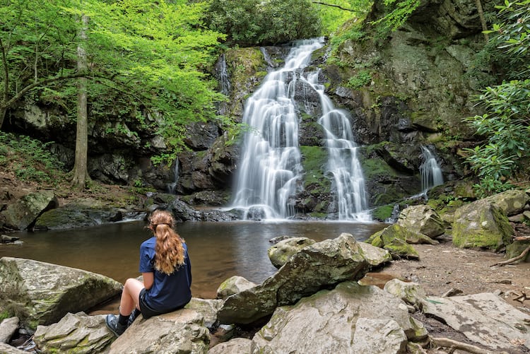 Lady at Falls at Great Smoky National Park