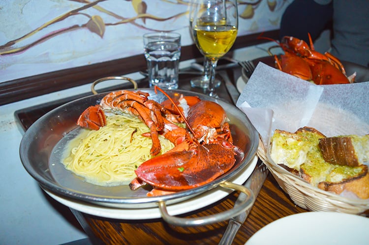 Lobster with Spaghetti and bread, Boston Massachusetts, USA