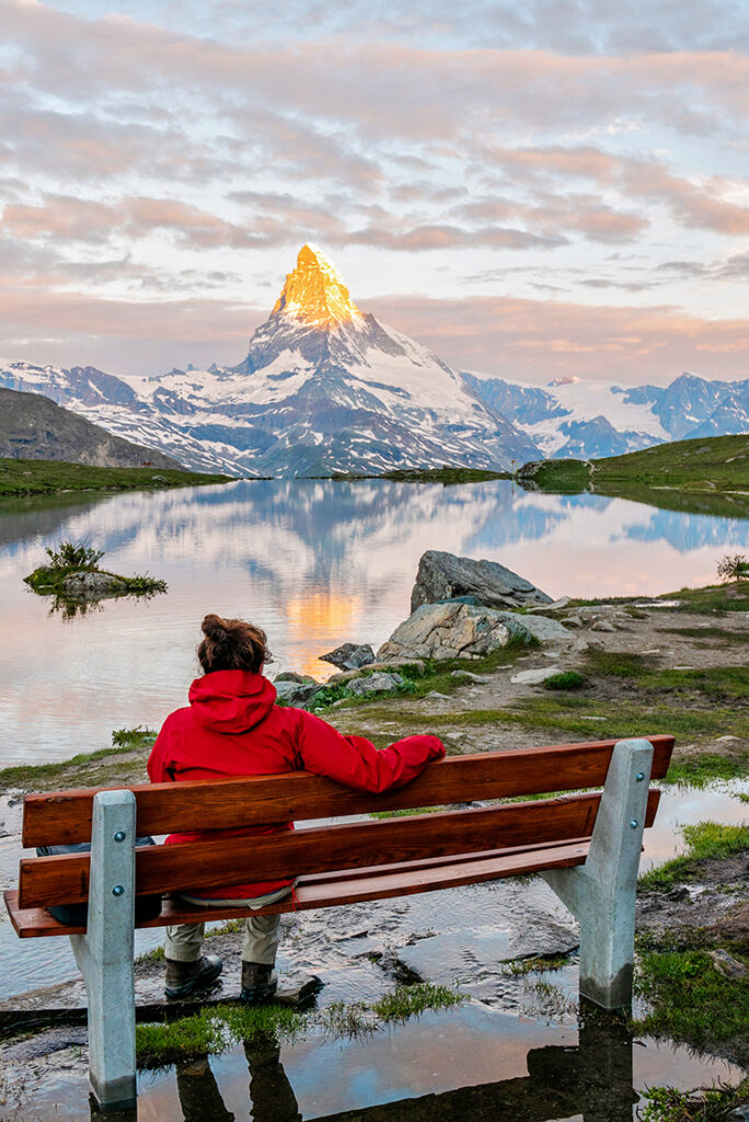 Morning shot of the golden Matterhorn in Switzerland