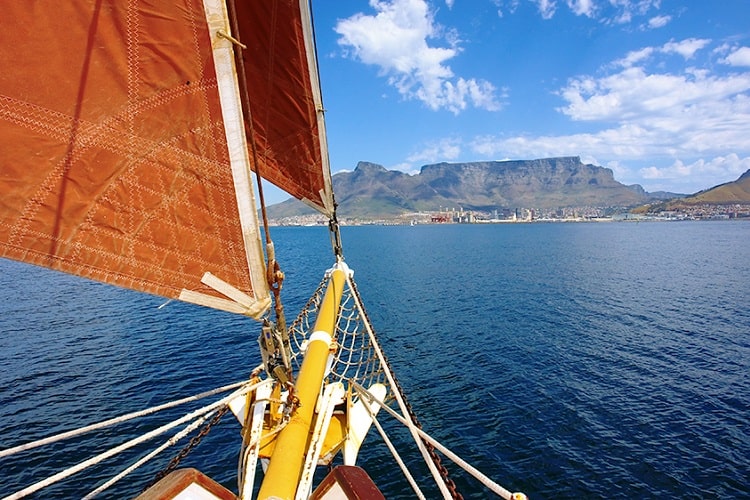 Best Sunset Cruises in Cape Town, Tabletop Mountain from the sailing boat, South Africa