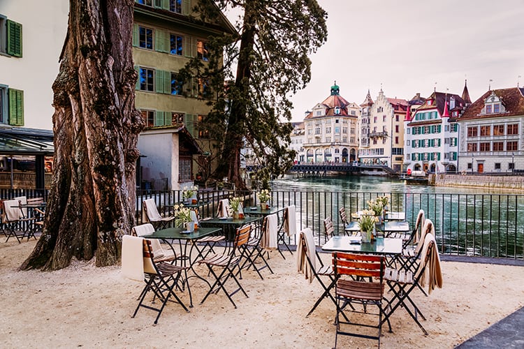 Old town street in Lucerne city, Switzerland