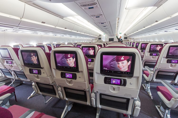 Cabin view of a Qatar Airways