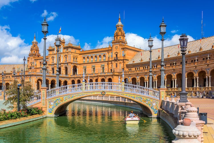 Seville, Spain at Spanish Square (Plaza de Espana).