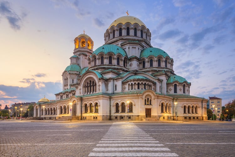 Alexander Nevsky Cathedral in Sofia, Bulgaria at sunset