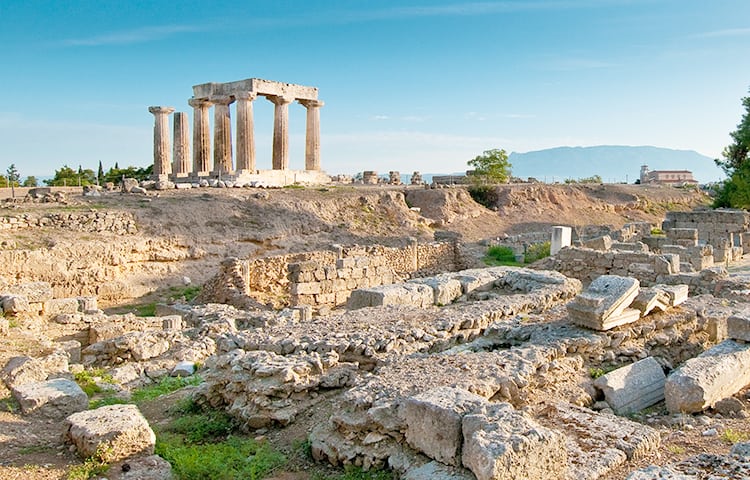 Temple of Apollo amidst the ruins of Ancient Corinth, Greece