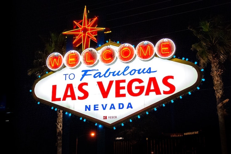 Las Vegas Sign Lit Up at Night Visiting Las Vegas in February