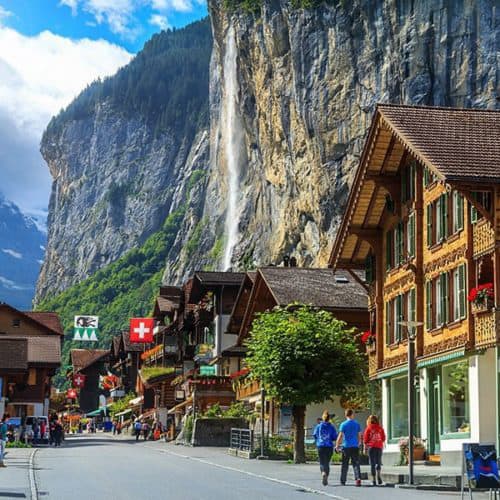 Travel Insurance for Switzerland - in the mountain town, square image