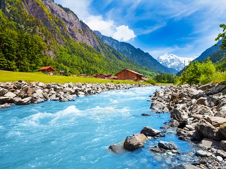 Stream flowing in the Swiss Alps