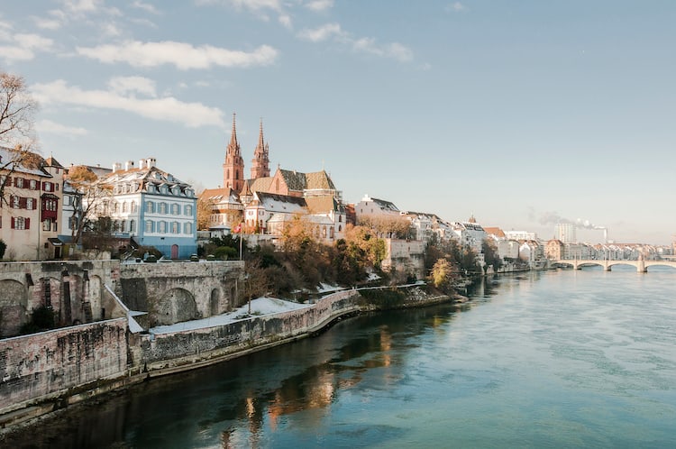 Basel in winter with snow