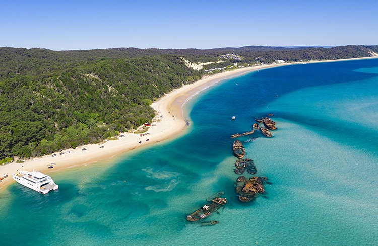 Best Moreton Island Tours - Tangalooma Shipwrecks aerial view