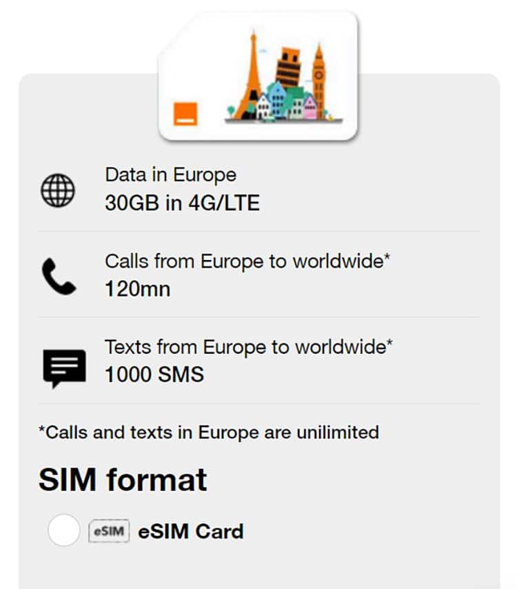 Best eSIM for Europe Travel - Orange Holiday Europe 30GB