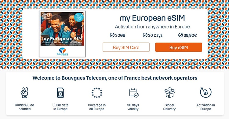 Best eSIM for Europe travel, Bouygues eSIM for Europe