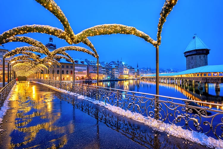 Lucerne Old town Switzerland in Christmas illumination