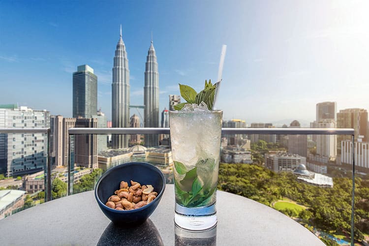 cocktail with view of petronas towers in KL