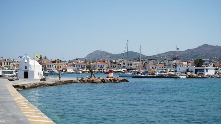 Aegina Greece Marina and Mountain View