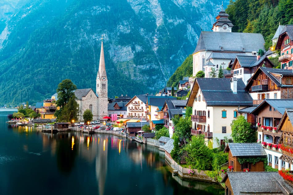 Pretty Fairytale Hallstatt Town in Austria