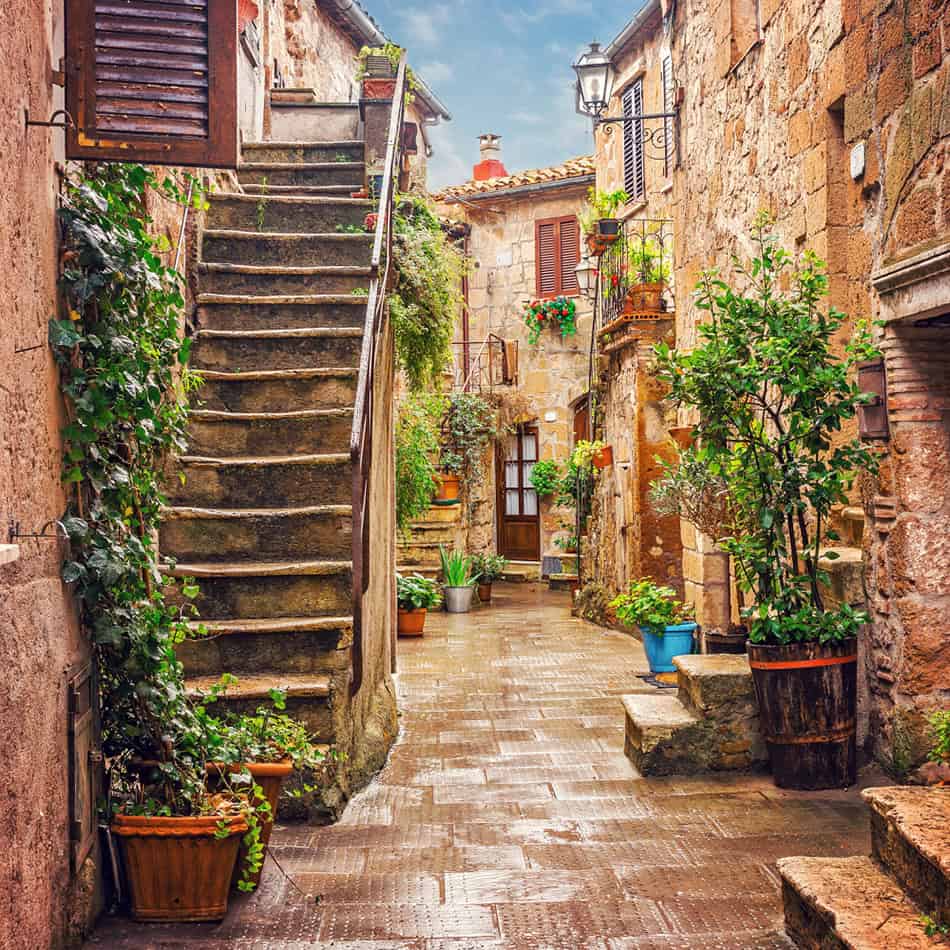 Alley in old town Pitigliano Tuscany Italy